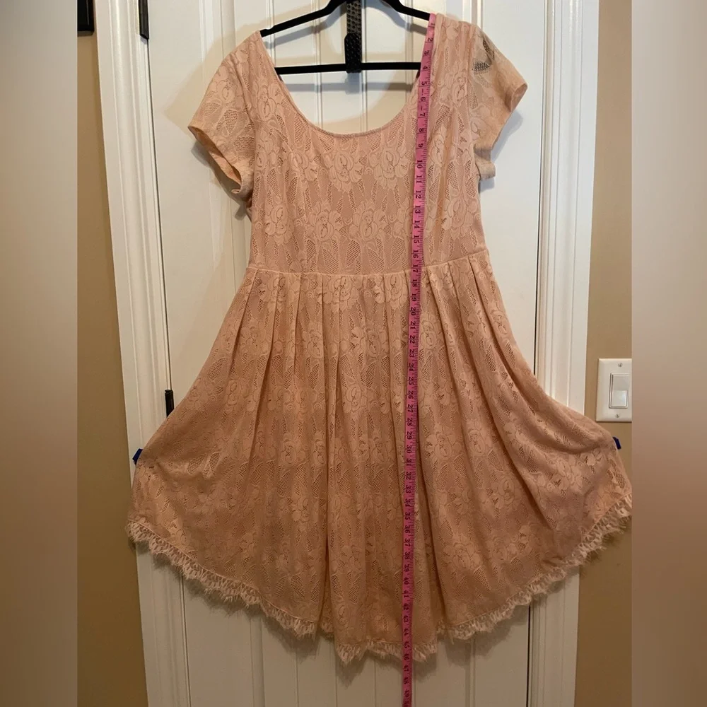 Torrid 16 Blush Lace Tea length Dress Asymmetrical Scalloped hem fully lined - Picture 10 of 15